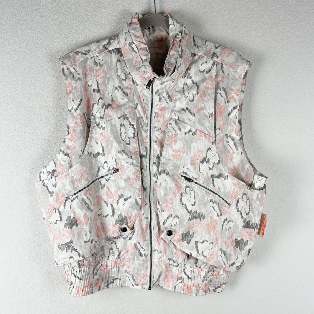 Free People Movement Vest Jacket Womens Large Floral Full Zip Utility NEW $118